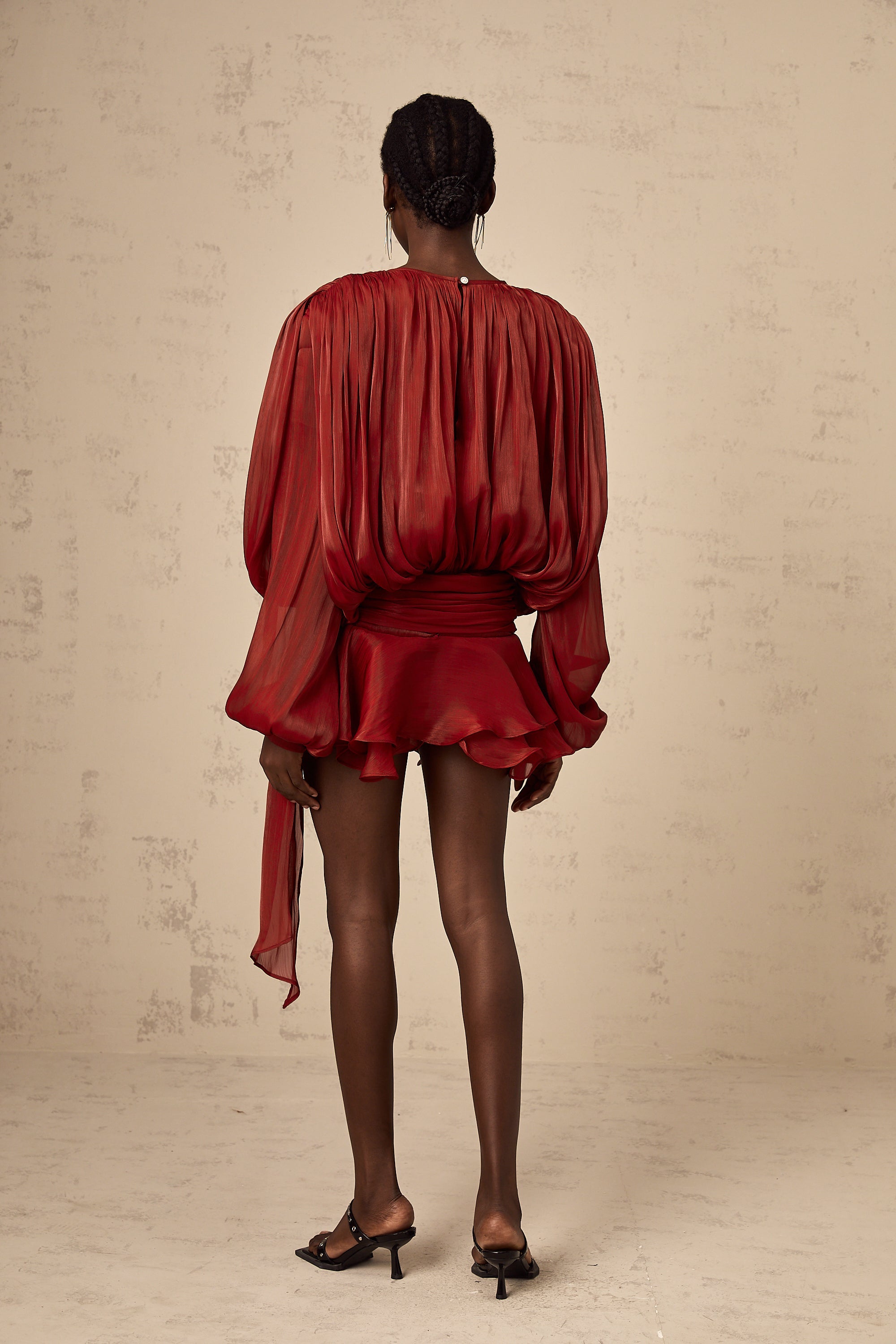 Ella - Robe Mini Volante à Plis Pleins Eugénie Rouge