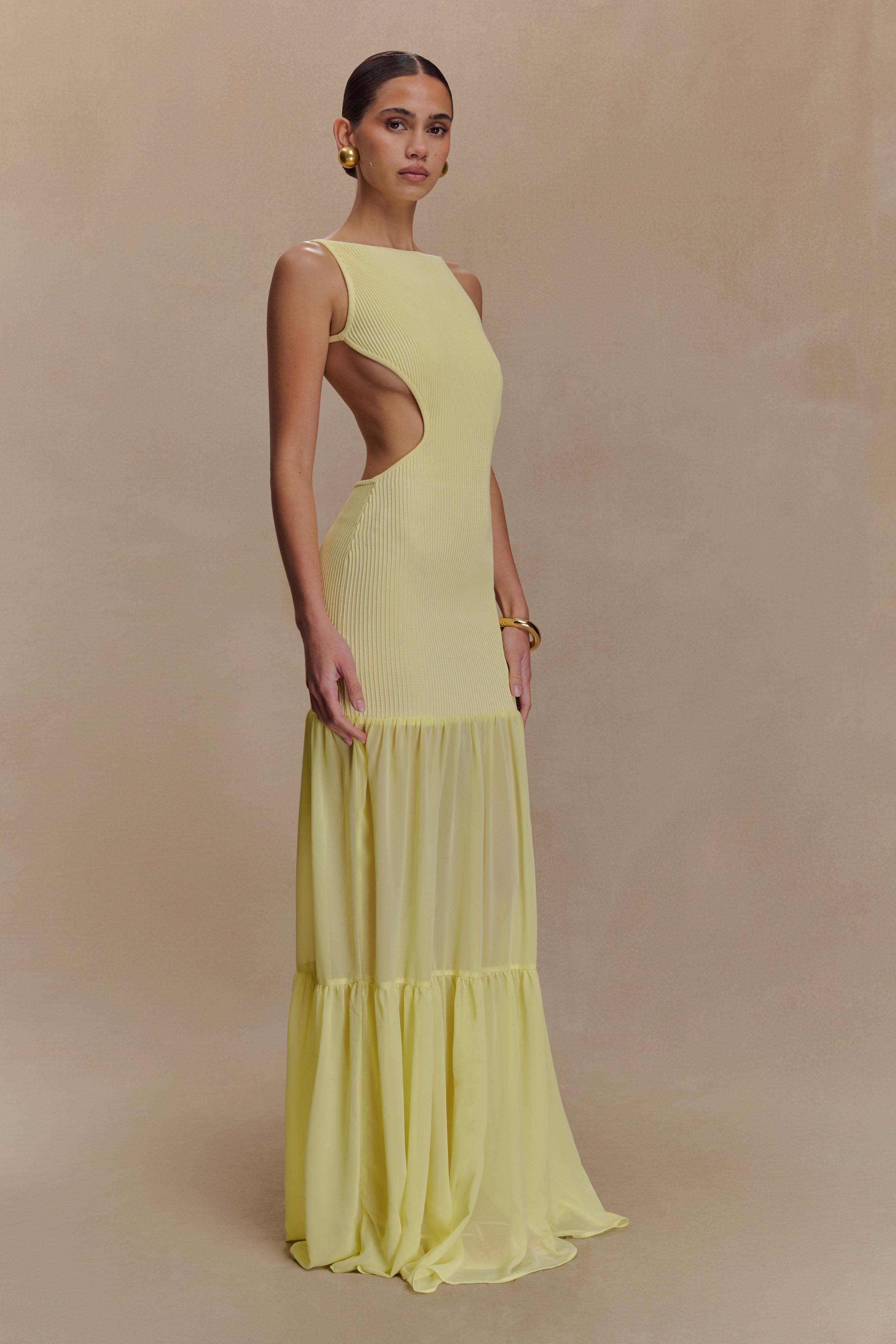 Robe Maxi en Tricot Chiffon Haille - Citron