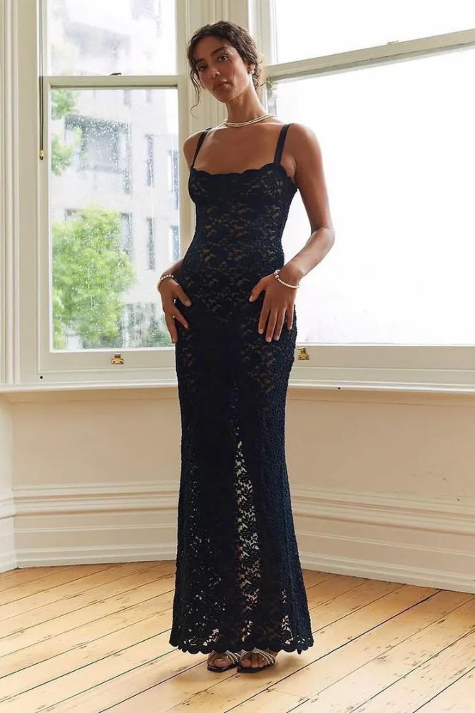 BÉRANGÈRE | ROBE LONGUE EN DENTELLE NOIRE