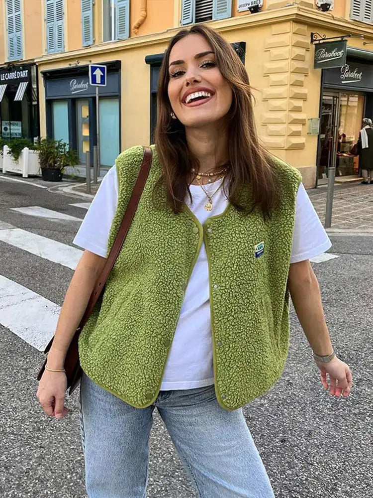 Ovelia | Gilet en Laine Tendance pour Femmes avec Boutons