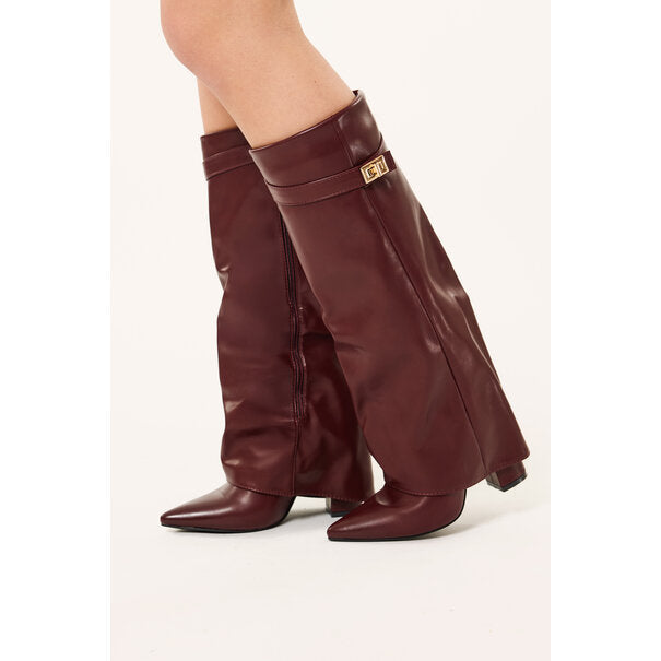 Bordeaux - Bottes Vegan Brillantes Hautes
