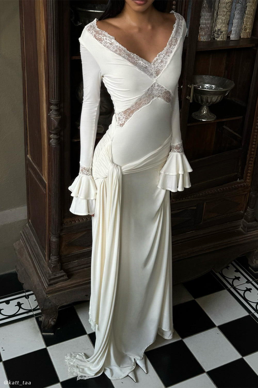 Robe Maxi en Dentelle Slinky Electra - Ivoire