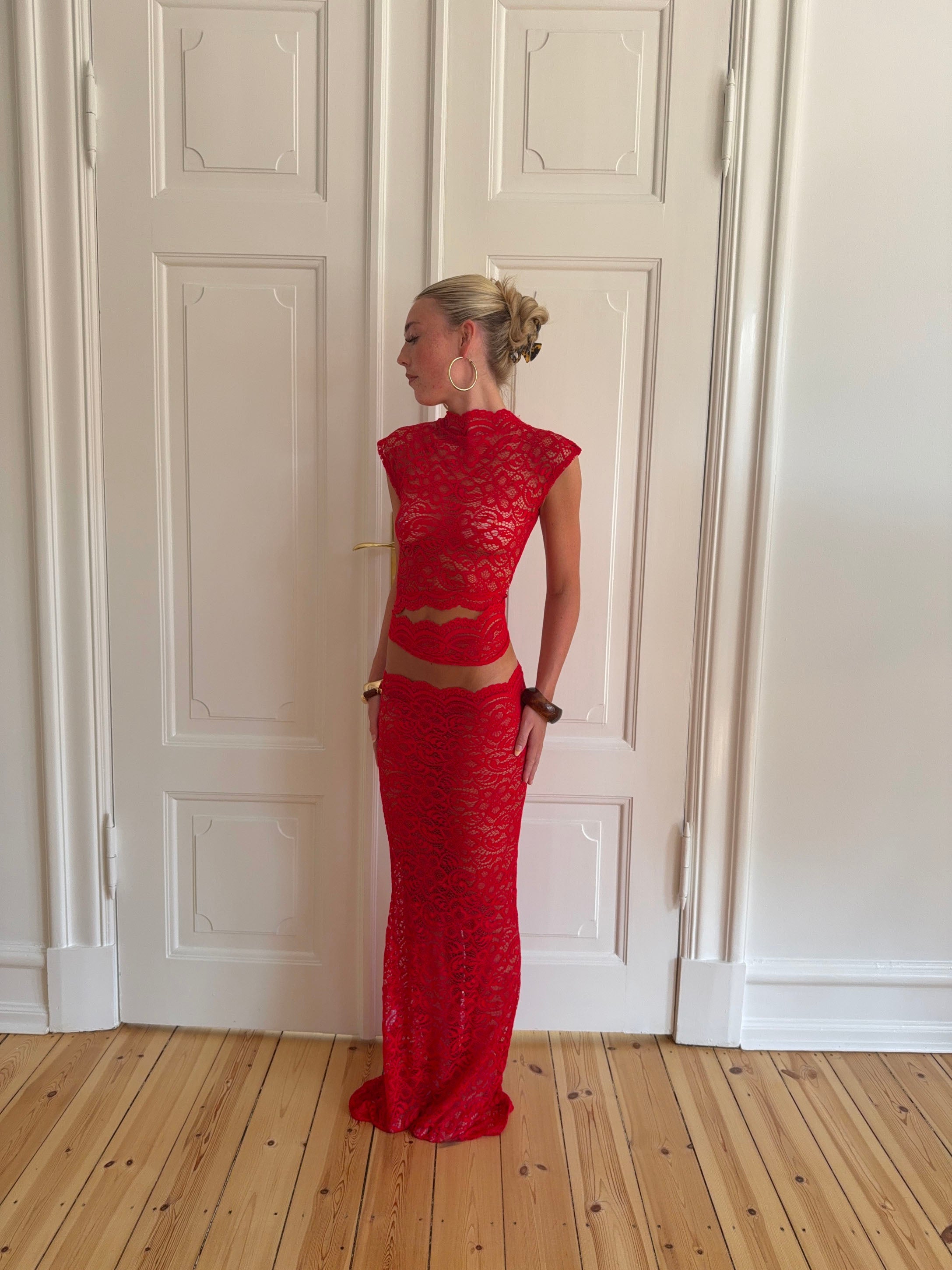 Jupe Marisol en dentelle - Rouge