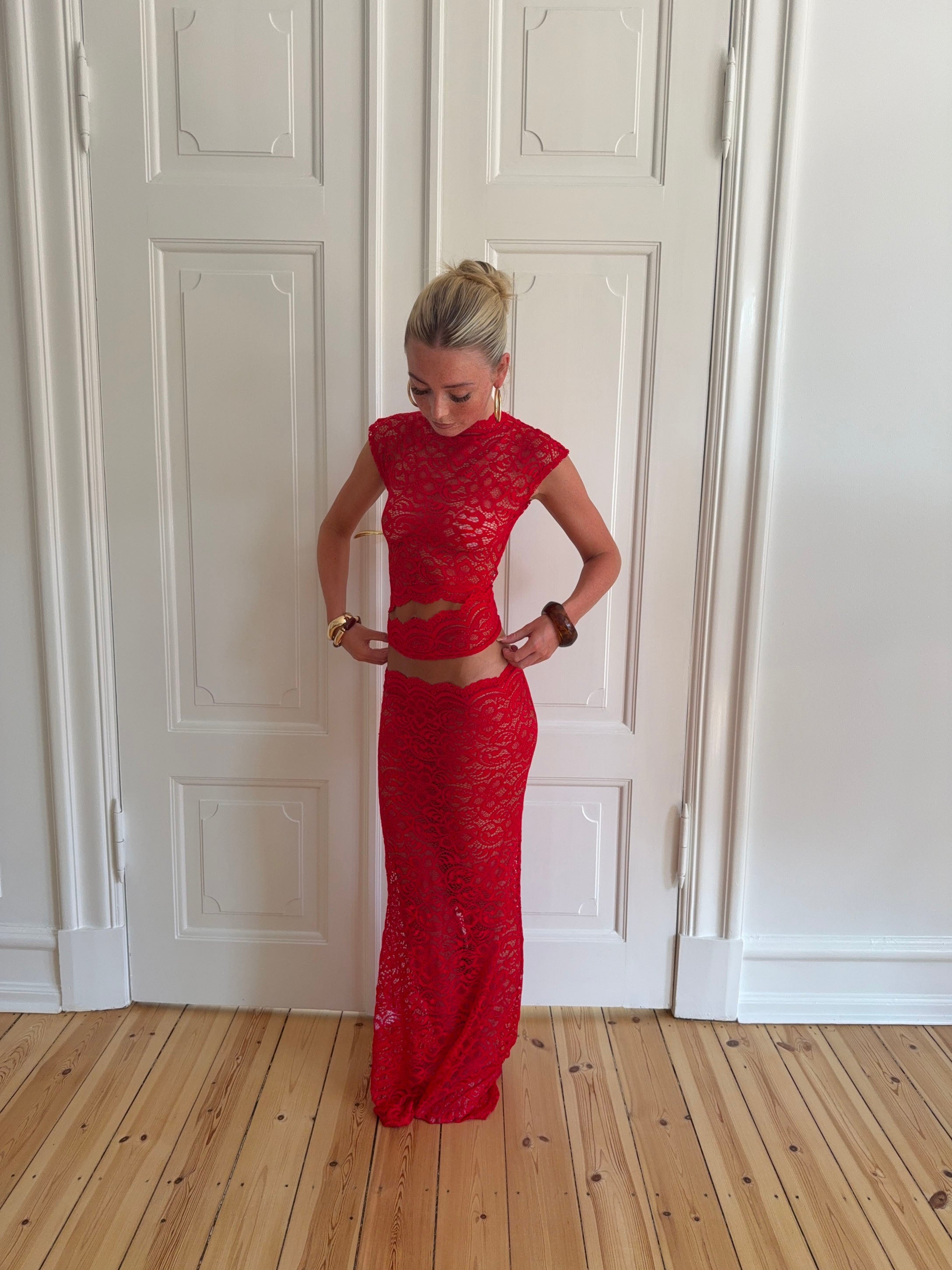 Jupe Marisol en dentelle - Rouge